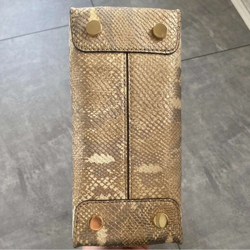 Michael Kors Beige/Gold Python Embossed Leather Small Mercer Tote EUC